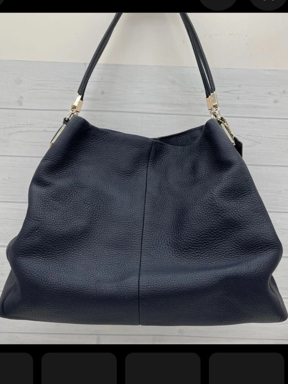 Coach Madison Phoebe Navy Pebble Leather Gold Hardware Hobo Shoulder Bag F34495